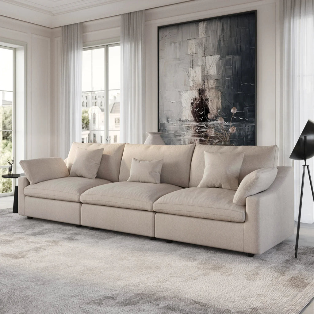 Canapés d'angle Deluxe Slope Cloud | Canapé d'angle 3 pièces en lin kaki 3 places