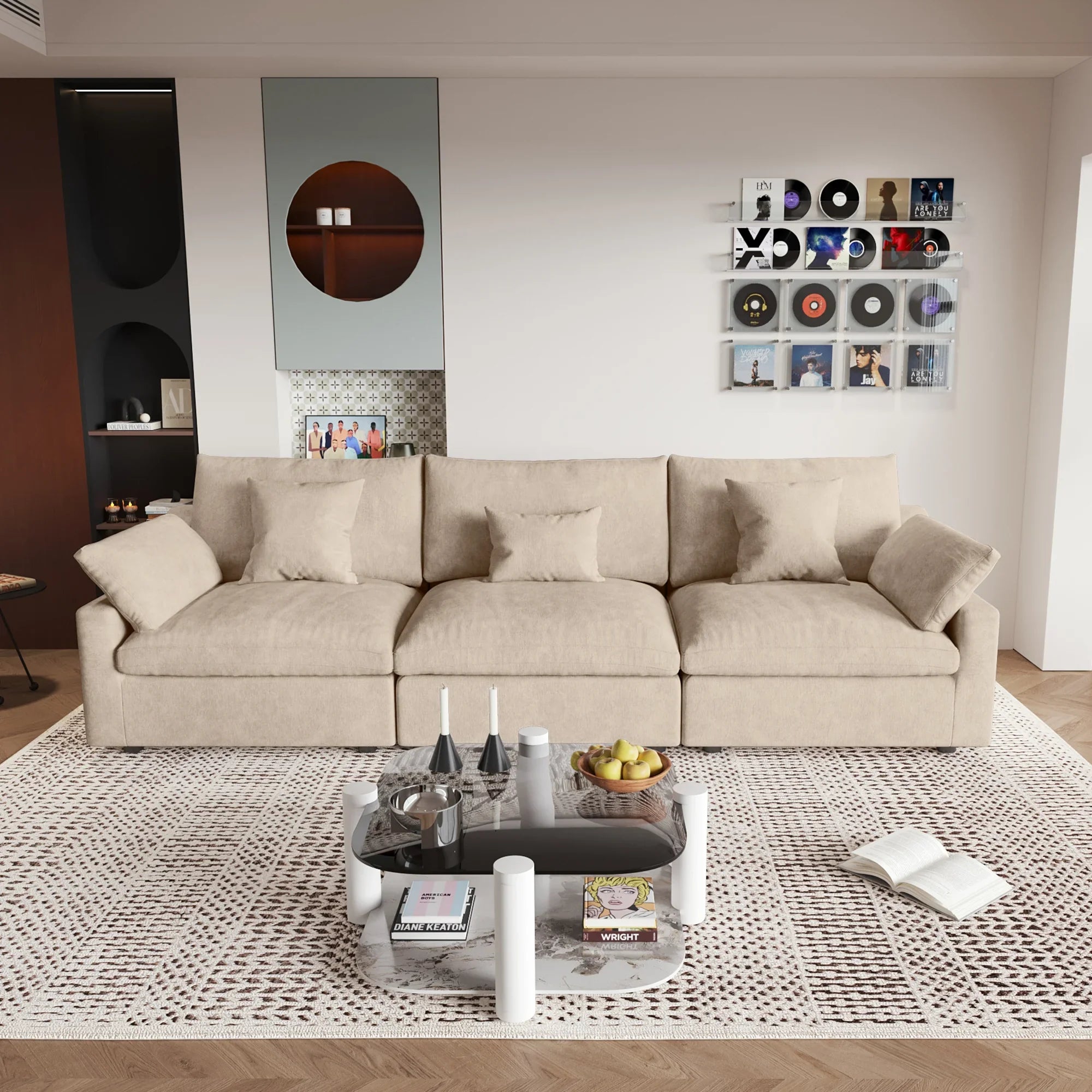 Canapés d'angle Deluxe Slope Cloud | Canapé d'angle 3 pièces en lin kaki 3 places