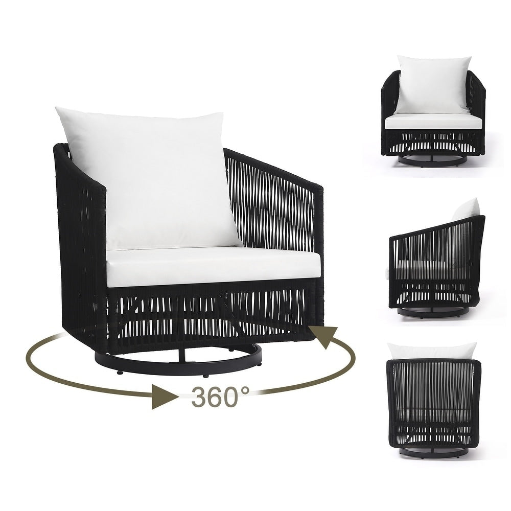 3-Piece Outdoor Swivel Lounge Chair Set Barrel Chairs for Backyard