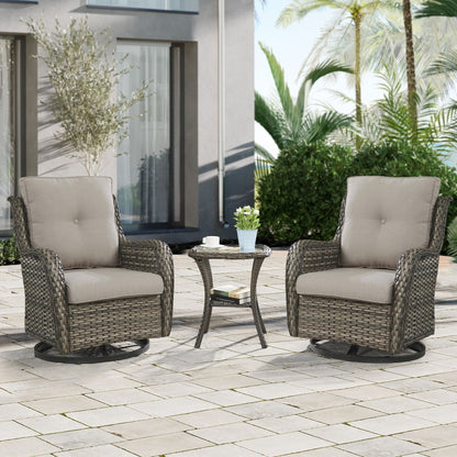Gymojoy 3 Piece Outdoor Wicker Swivel Rocker with Cushion & Table