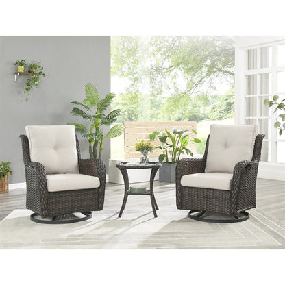 Gymojoy 3 Piece Outdoor Wicker Swivel Rocker with Cushion & Table