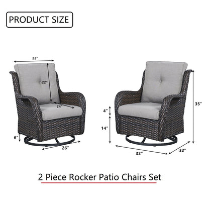 Gymojoy 3 Piece Outdoor Wicker Swivel Rocker with Cushion & Table