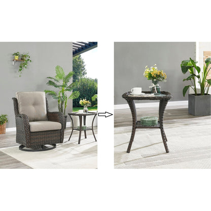 Gymojoy 3 Piece Outdoor Wicker Swivel Rocker with Cushion & Table