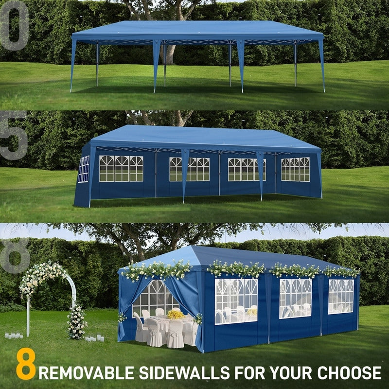 30x10FT Pop-up Oxford Cloth With 8 Sandbags and 8 Sidewalls With Tugboat Bag Canopy Gazebo - 30x10x8.8FT(WDH)