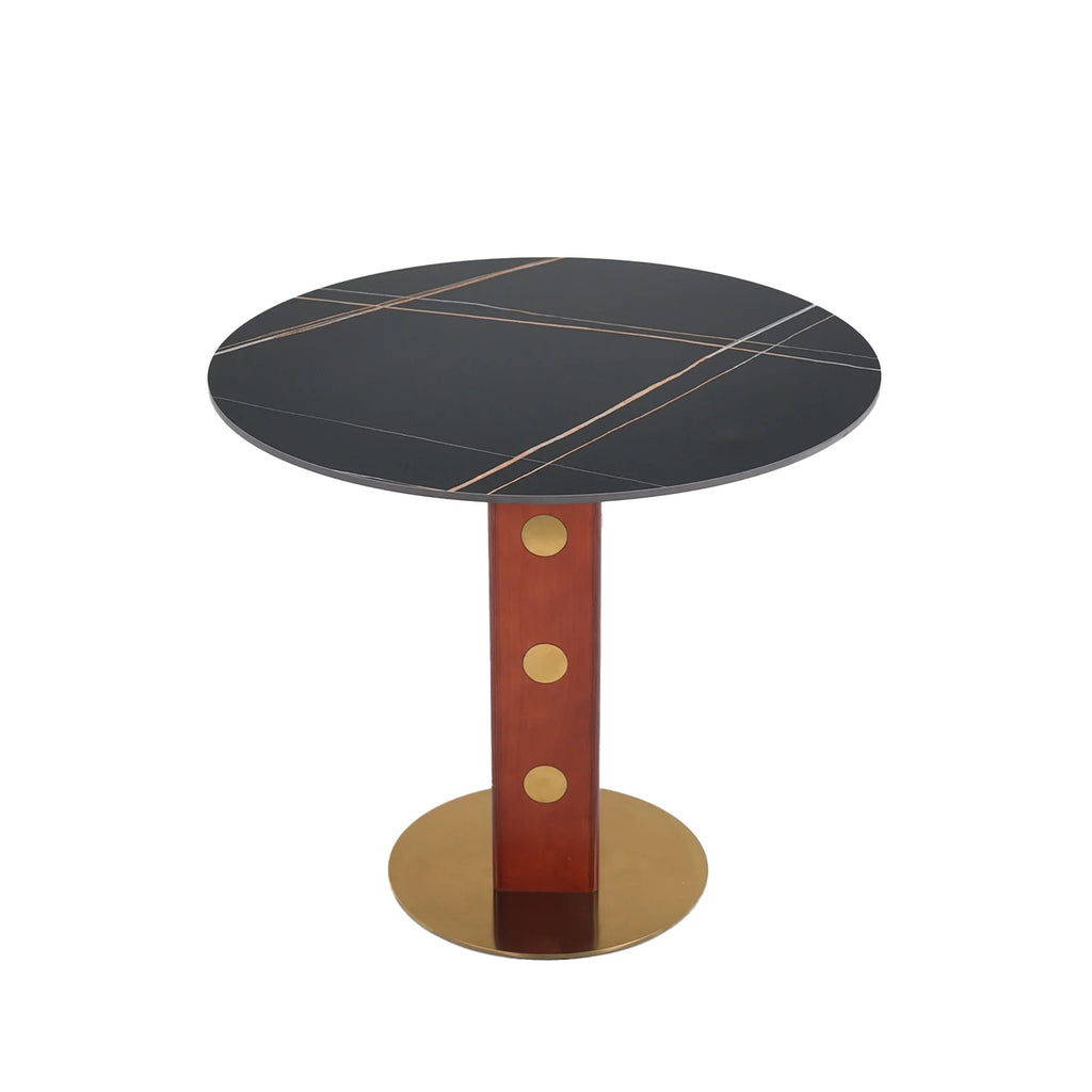 Table bistro Nero en pierre frittée | Ronde noire 34 pouces avec piètement en bois