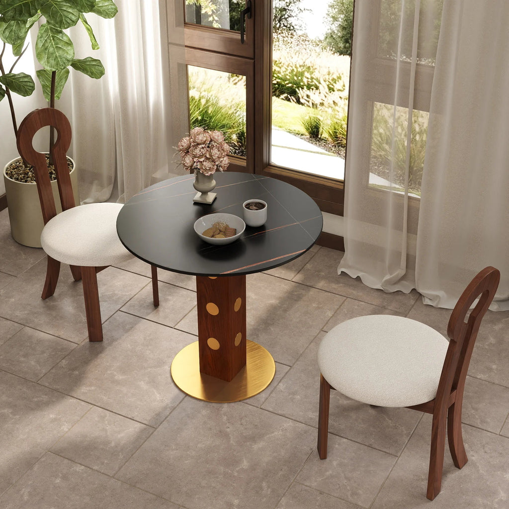 Table bistro Nero en pierre frittée | Ronde noire 34 pouces avec piètement en bois