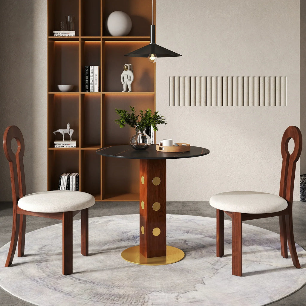 Table bistro Nero en pierre frittée | Ronde noire 34 pouces avec piètement en bois