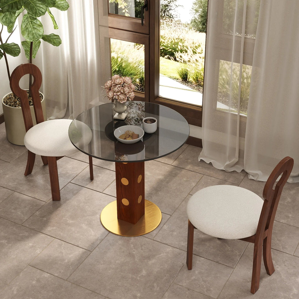 Table bistro en verre Oro | Ronde grise 34 pouces avec piètement en bois