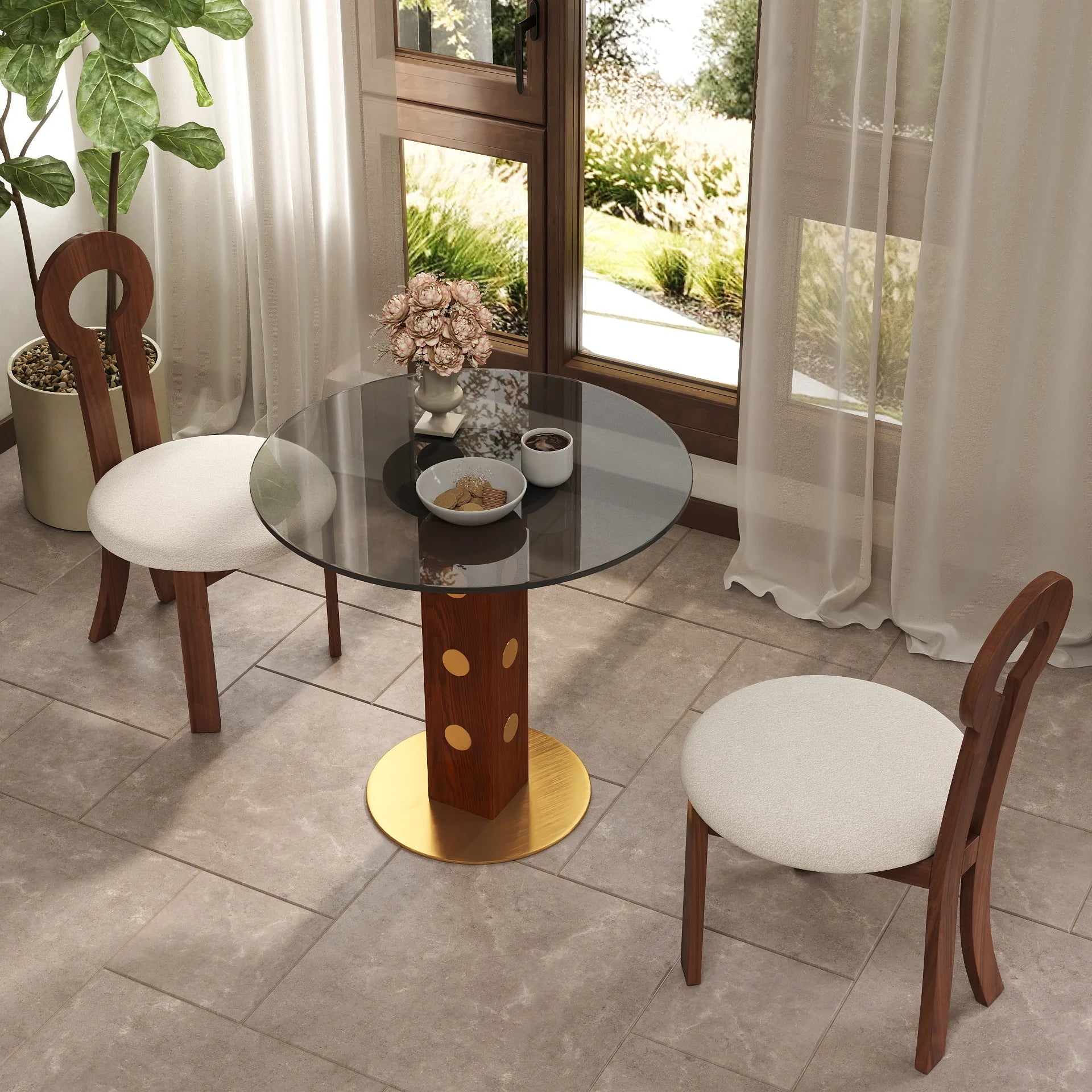 Table bistro en verre Oro | Ronde grise 34 pouces avec piètement en bois