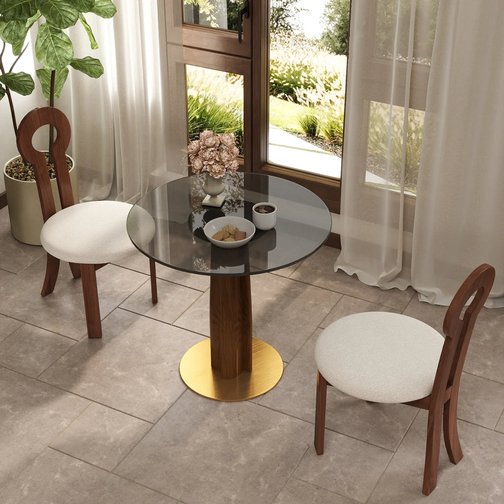 Table bistro en verre Oro | Ronde grise 34 pouces avec piètement en bois