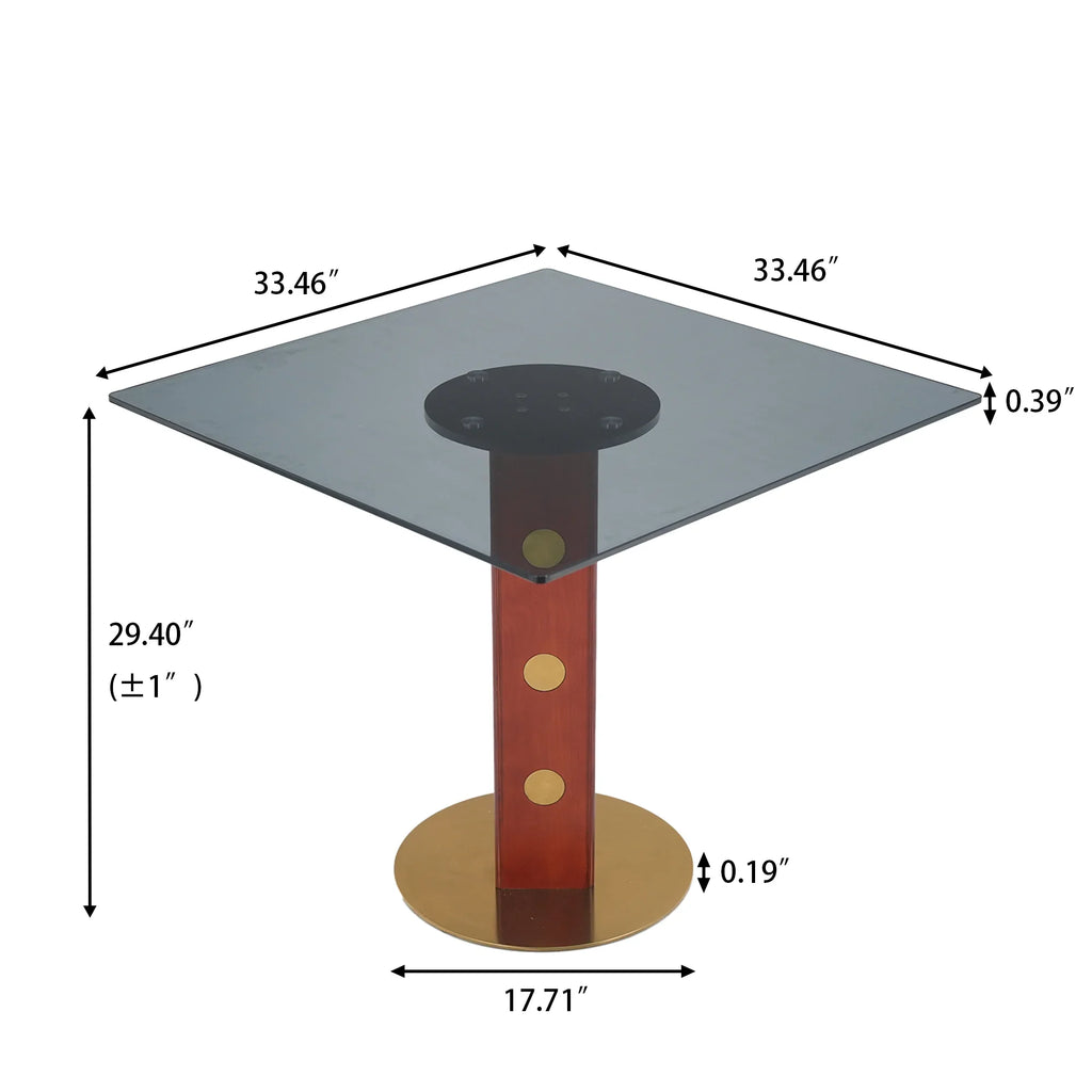 Table bistro en verre Oro | Carrée grise 34 pouces avec piètement en bois