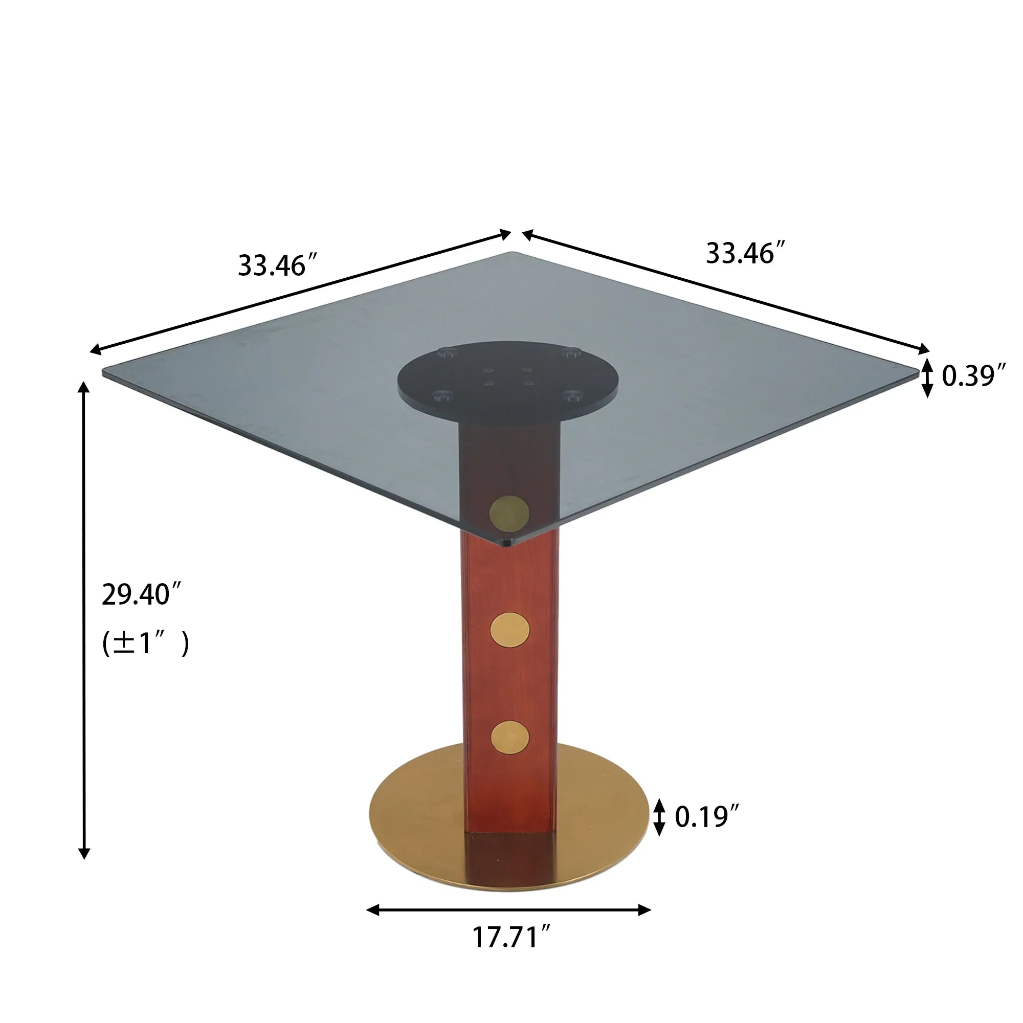Table bistro en verre Oro | Carrée grise 34 pouces avec piètement en bois