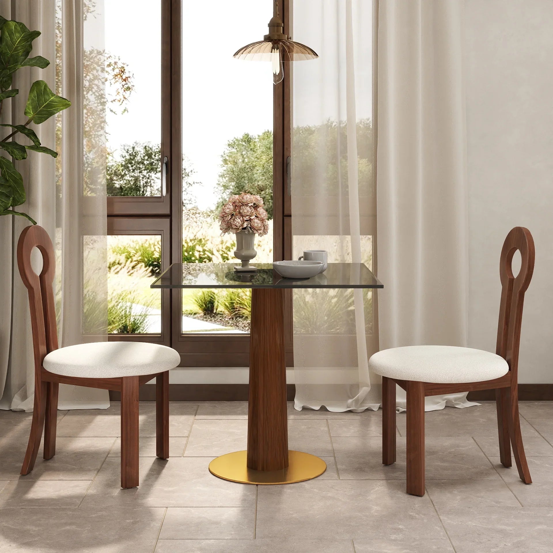 Table bistro en verre Oro | Carrée grise 34 pouces avec piètement en bois