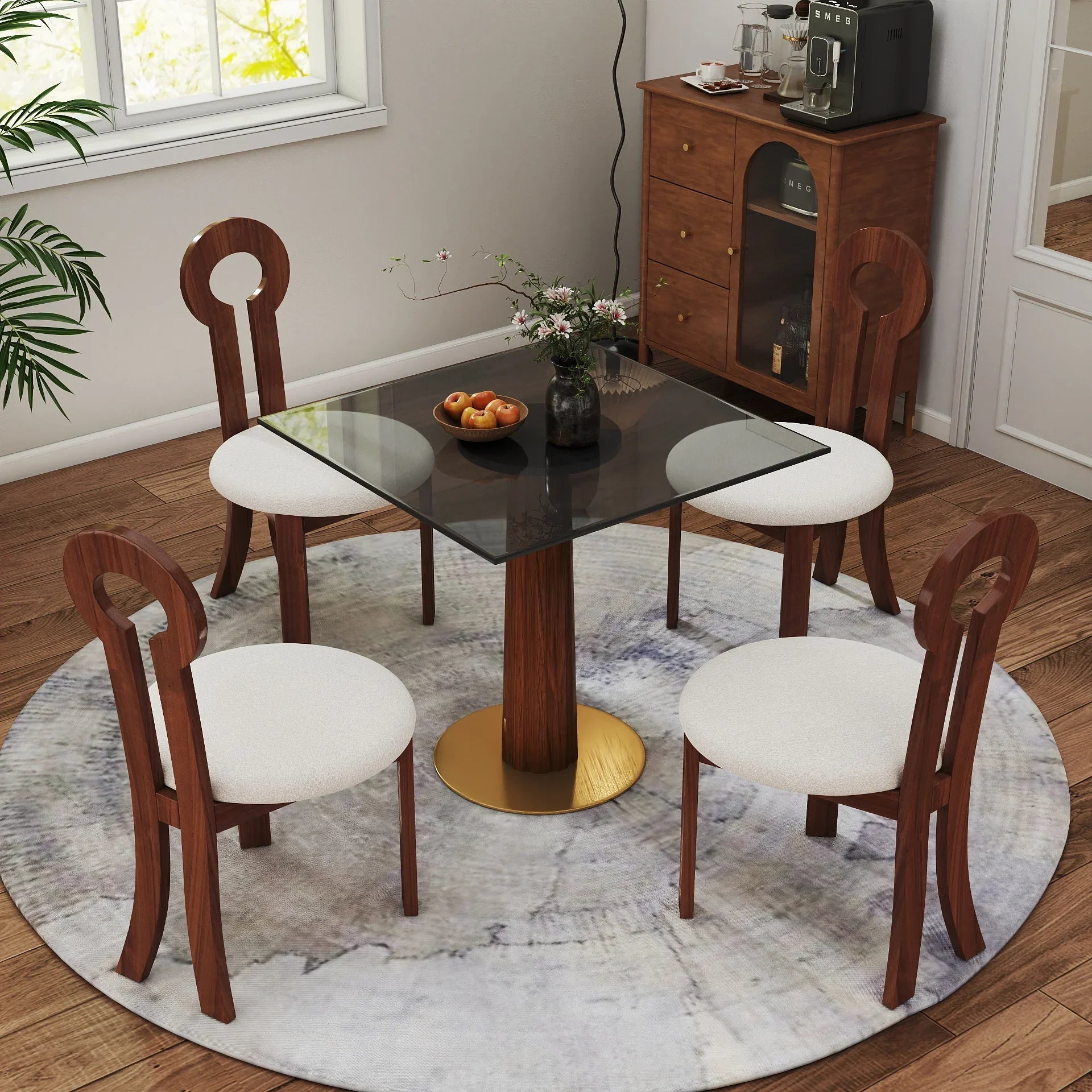 Table bistro en verre Oro | Carrée grise 34 pouces avec piètement en bois