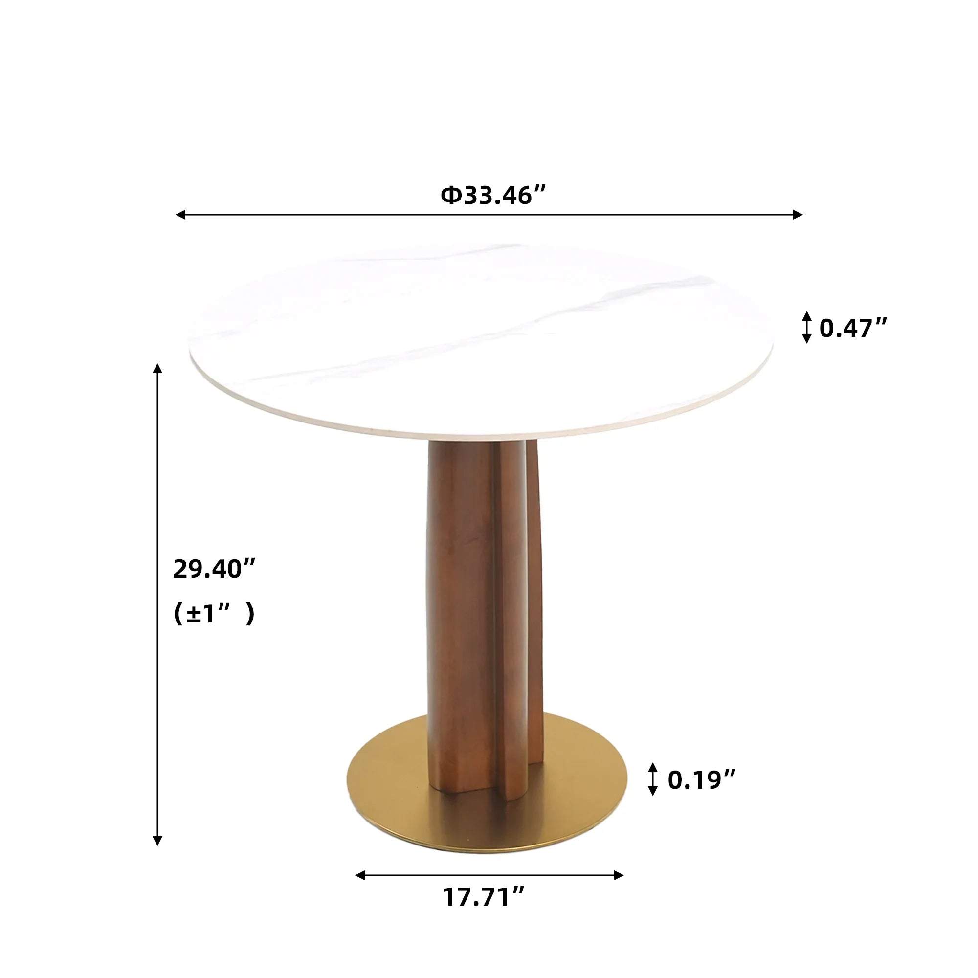 Table bistro Nero en pierre frittée | Ronde blanche 34 pouces avec piètement en bois