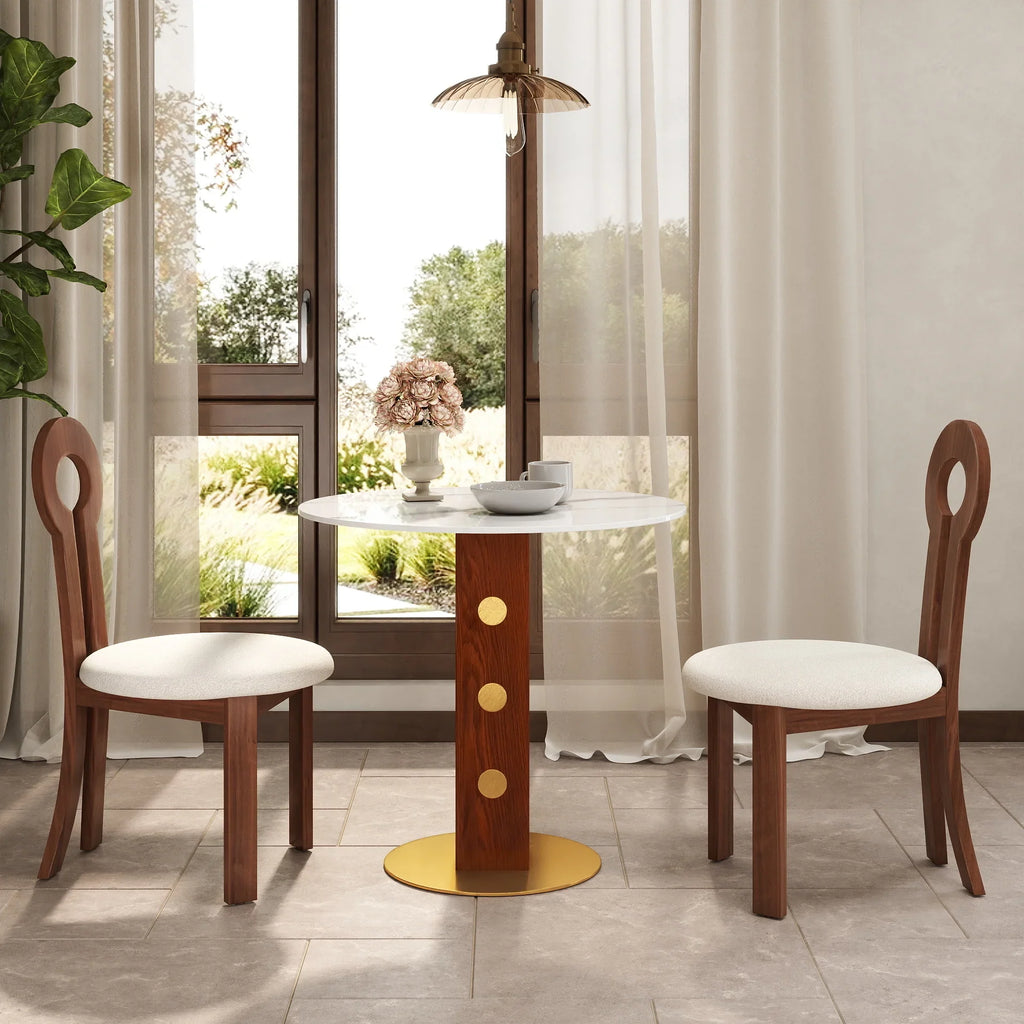 Table bistro Nero en pierre frittée | Ronde blanche 34 pouces avec piètement en bois