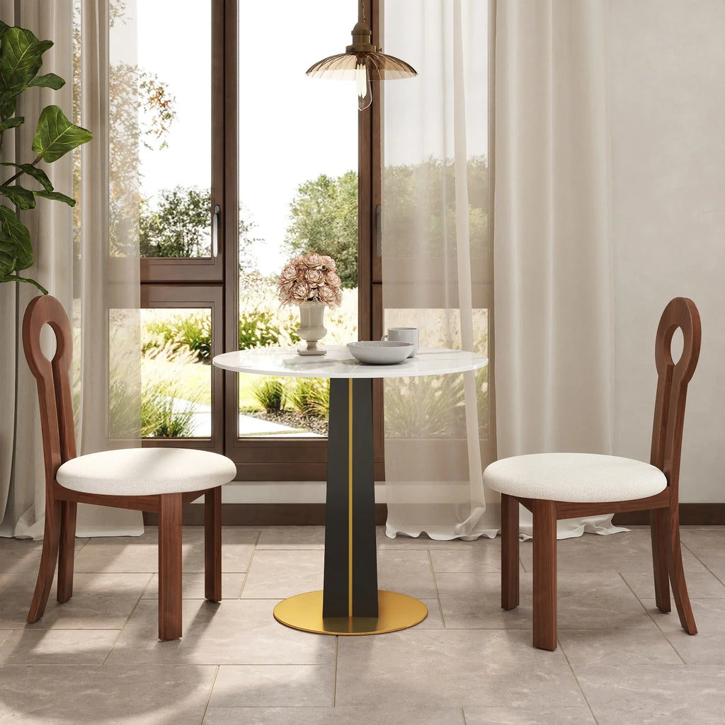 Table bistro Nero en pierre frittée | Ronde blanche 34 pouces avec piètement en bois