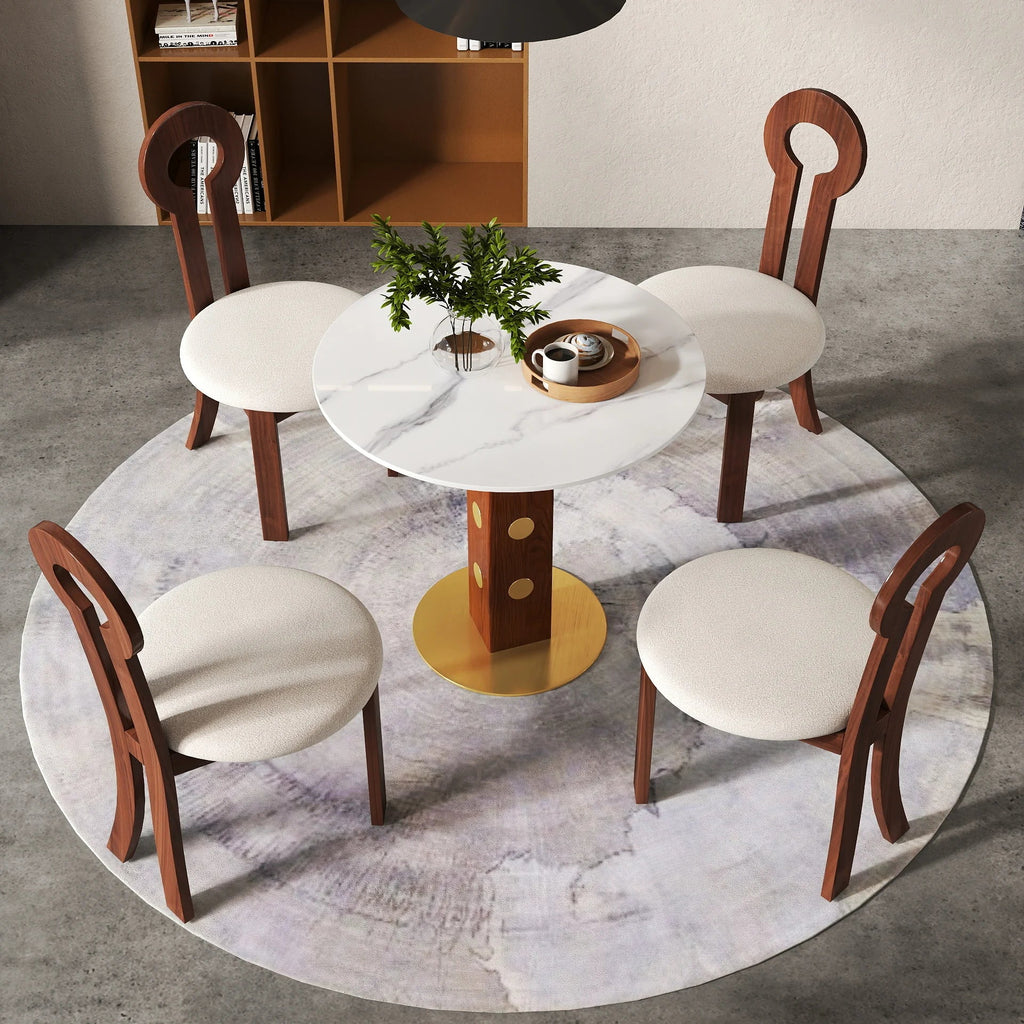 Table bistro Nero en pierre frittée | Ronde blanche 34 pouces avec piètement en bois