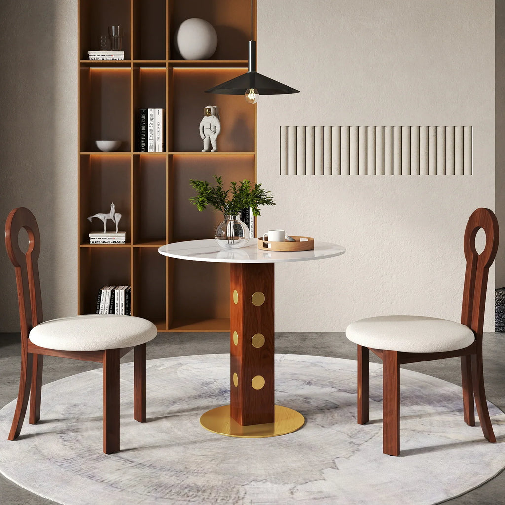 Table bistro Nero en pierre frittée | Ronde blanche 34 pouces avec piètement en bois