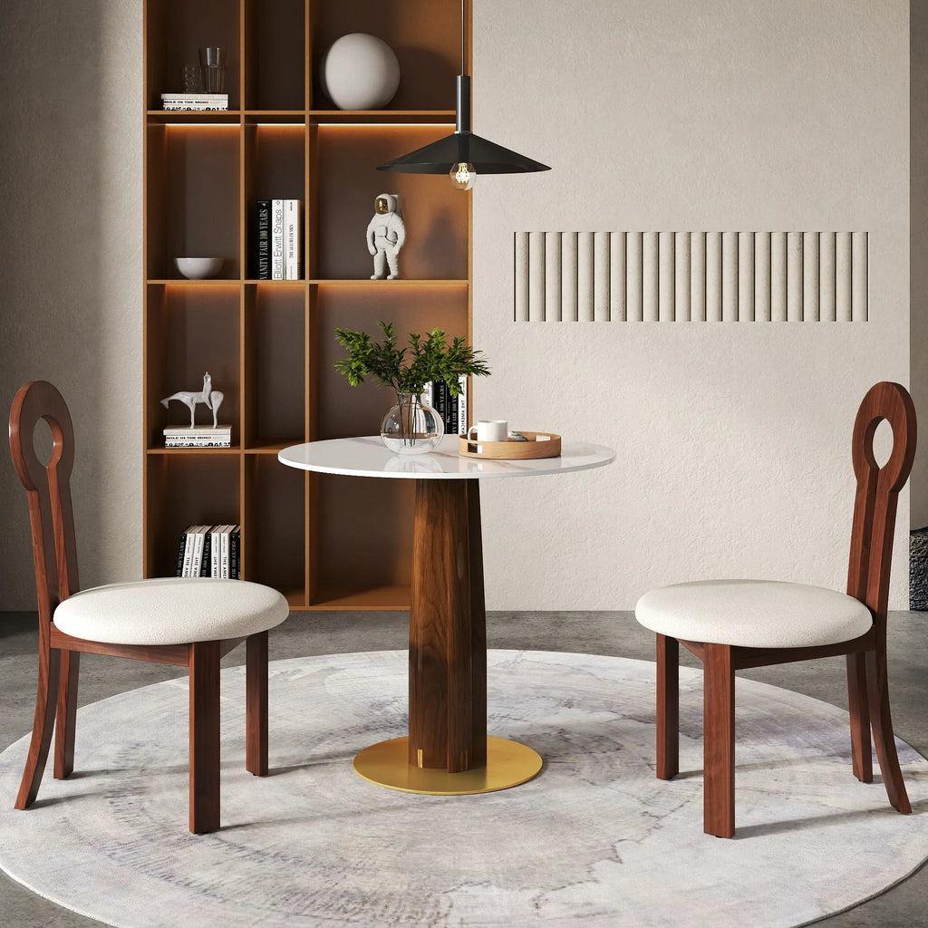 Table bistro Nero en pierre frittée | Ronde blanche 34 pouces avec piètement en bois