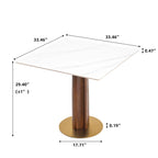 Table bistro Nero en pierre frittée | Carrée blanche 34 pouces avec piètement en bois