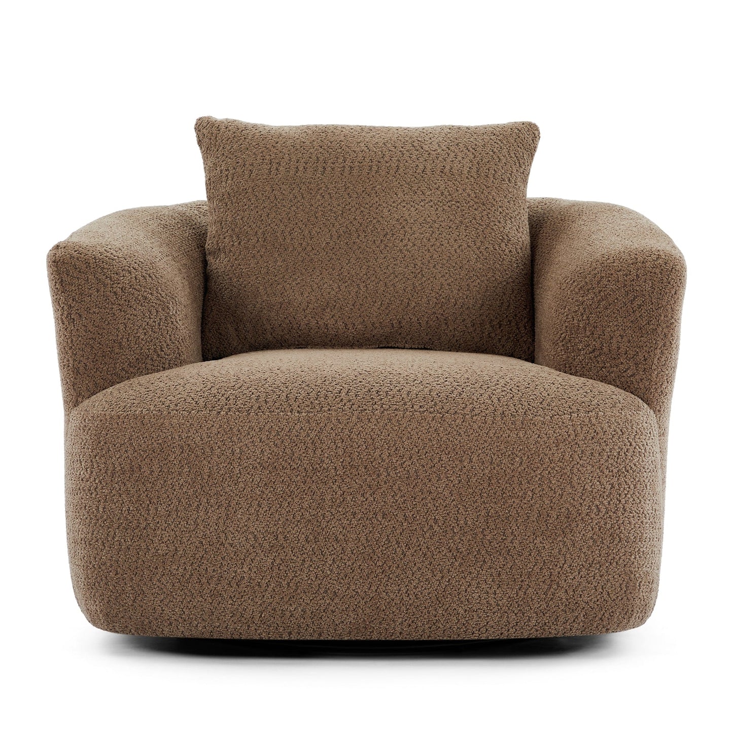 360° Swivel Chair, 38.2 Boucle Accent Chair with Throw Pillow, Upholstered Barrel Sofa Chair with Curved Armrests