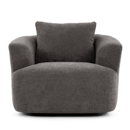 360° Swivel Chair, 38.2 Boucle Accent Chair with Throw Pillow, Upholstered Barrel Sofa Chair with Curved Armrests