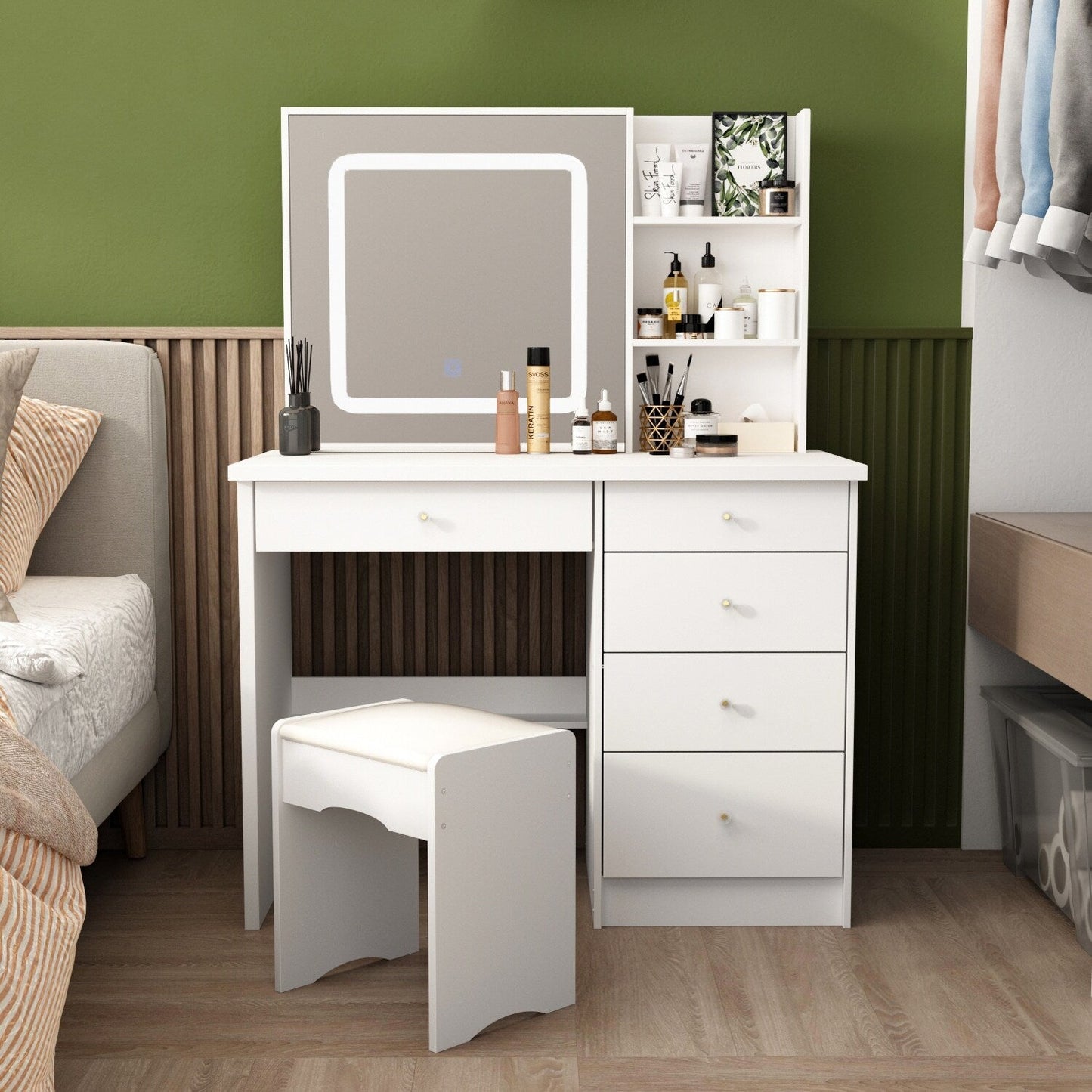 39.4'' W Dresser Makeup Vanity Set with Stool and Mirror Room