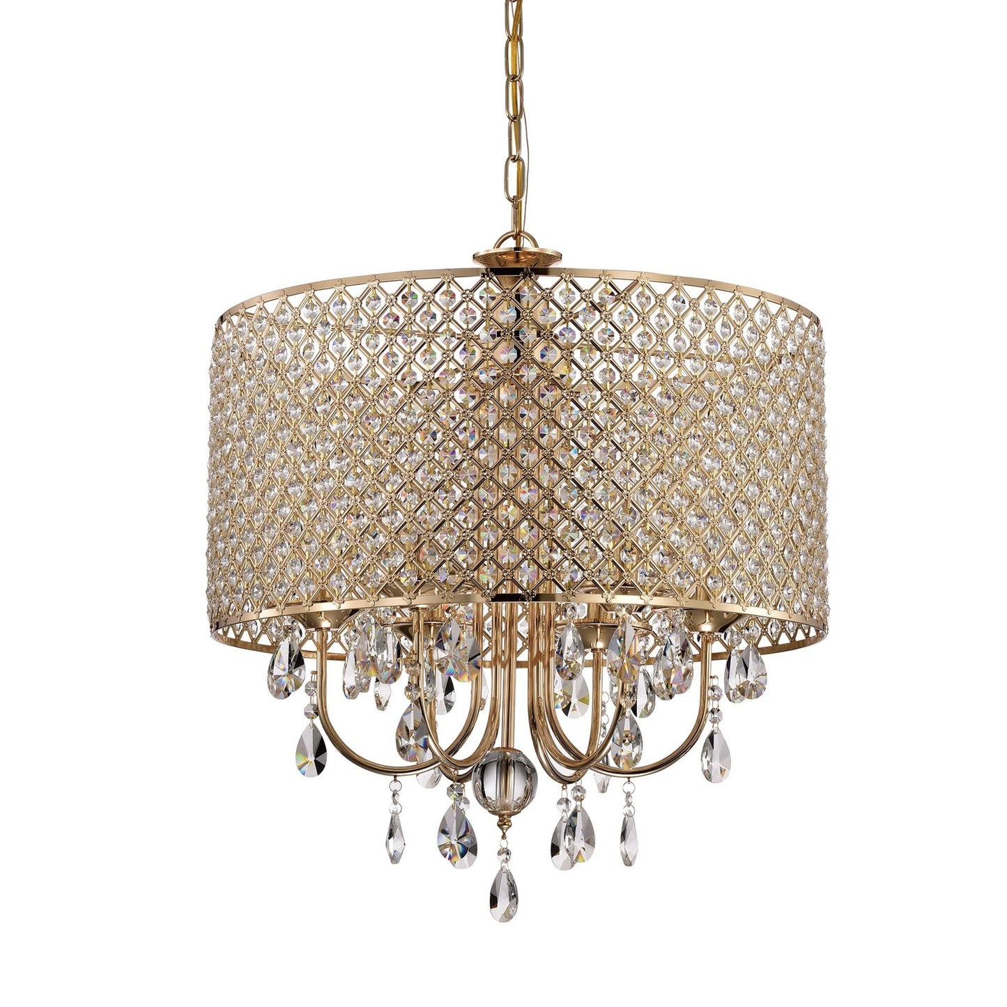 Round Beaded Drum Chandelier with Hanging Crystals
