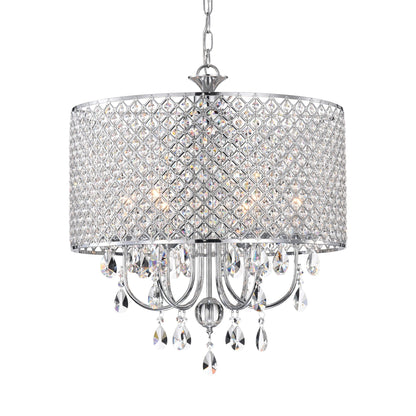 Round Beaded Drum Chandelier with Hanging Crystals