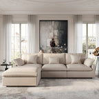 Canapés d'angle Deluxe Slope Cloud | Ensemble de 4 pièces en lin kaki, 3 places avec 1 pouf