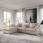 Canapés d'angle Deluxe Slope Cloud | Ensemble de 4 pièces en lin kaki, 3 places avec 1 pouf