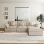 Canapés d'angle Deluxe Slope Cloud | Ensemble de 4 pièces en lin kaki, 3 places avec 1 pouf