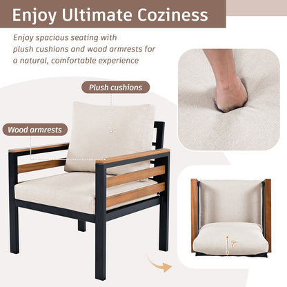 4-Piece Outdoor Sofa Set for 5 People with Removable Cushion & Solid Wood Coffee Table