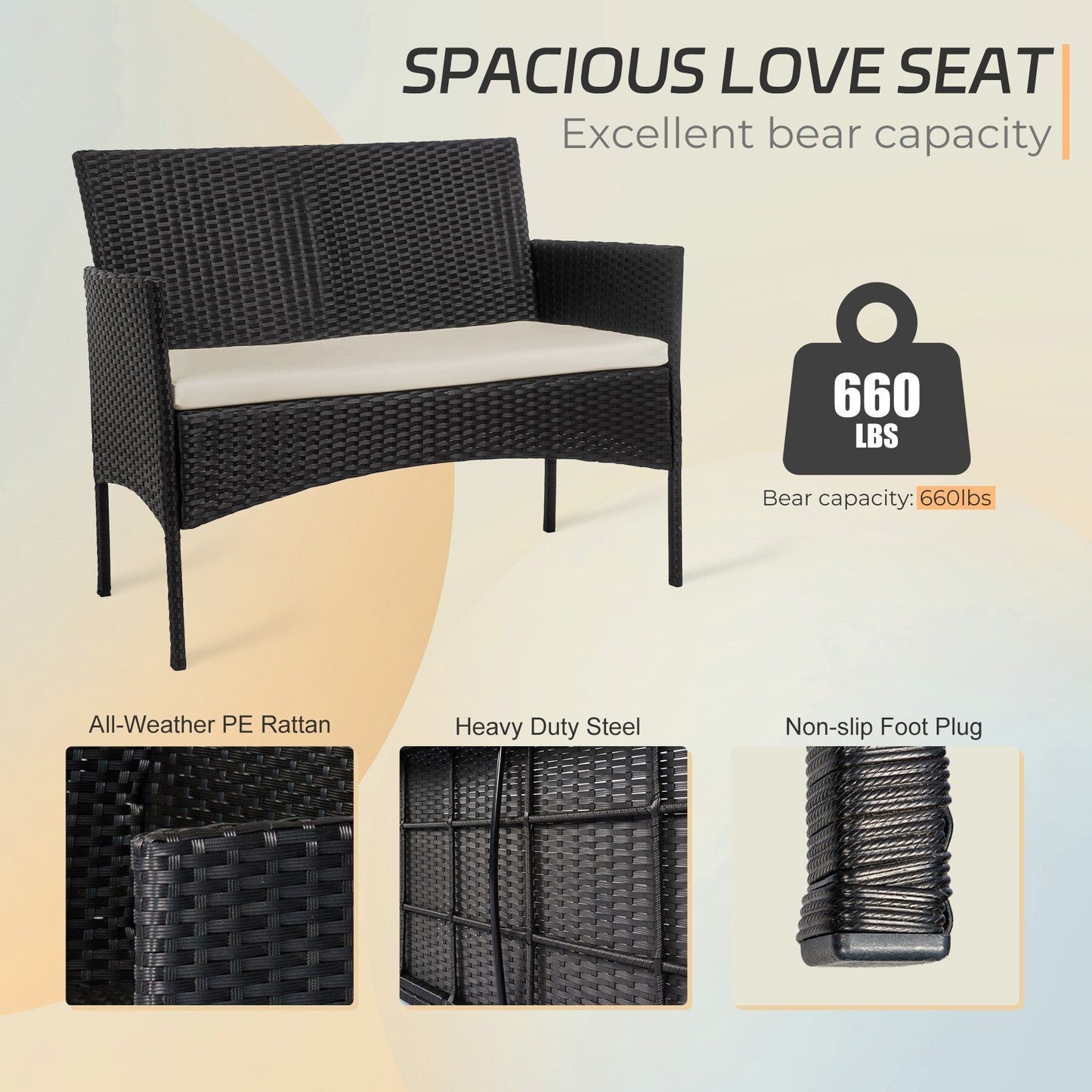 4 Piece Patio Conversation Wicker Furniture Set, Outdoor Rattan Sectional Furniture Set With Cushions