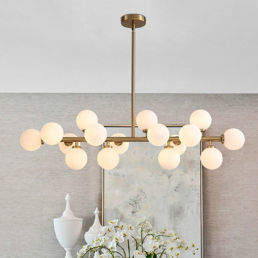 40 in. Linear Mid Century Modern Chandelier 16-Light Gold Brass Sputnik Pendant Light with Frosted Glass Globe for Dining Room