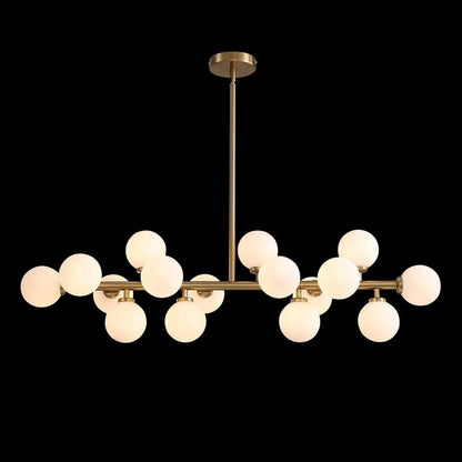 40 in. Linear Mid Century Modern Chandelier 16-Light Gold Brass Sputnik Pendant Light with Frosted Glass Globe for Dining Room