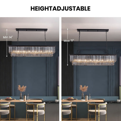 47 in. Smoked Gray and Black Modern Contemporary Crystal Chandelier 2-Tier Linear Kitchen Island Pendant Light for Dining Room