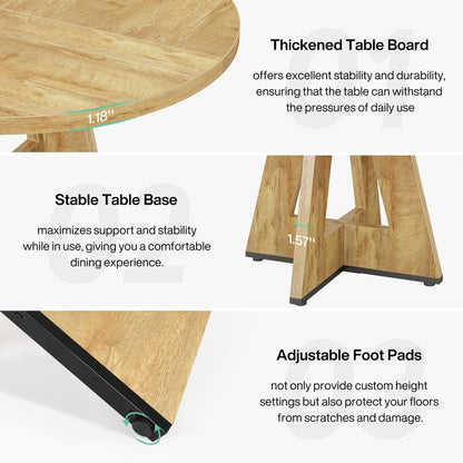 47 Round Dining Table for 4, Farmhouse Kitchen Table Small Dinner Table Wood Kitchen Table for Dining Room Living Room