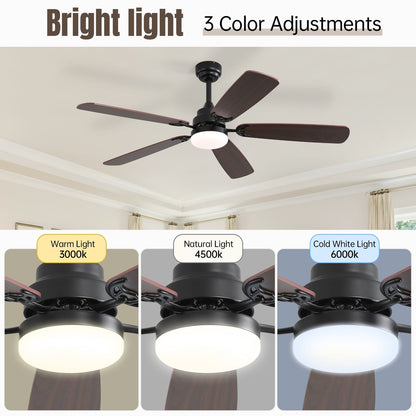 48 and 52 Integrated LED Ceiling Fan with Light and Remote, Reversible DC Motor