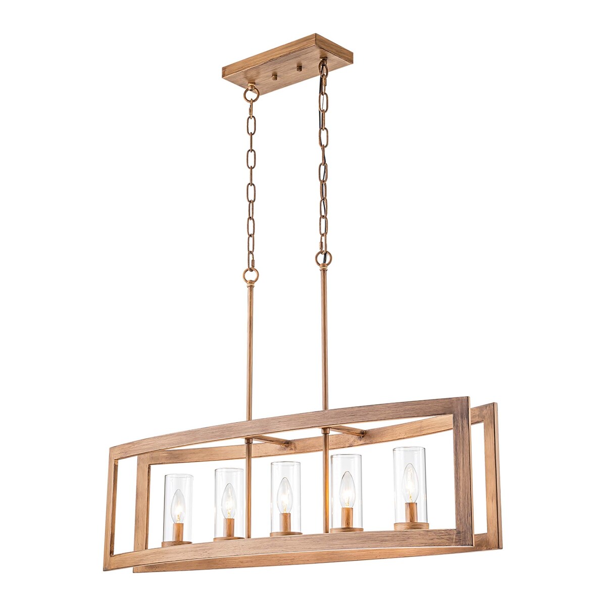 5-Light Mid-Century Modern Industrial Linear Kitchen Island Pendant Vintage Rectangle Glass Chandelier
