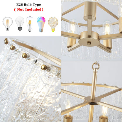 5-Light Modern Round Drum Chandelier, Classic Semi Flush Mount Chandelier, Kitchen Island Pendant Light for Dining Room