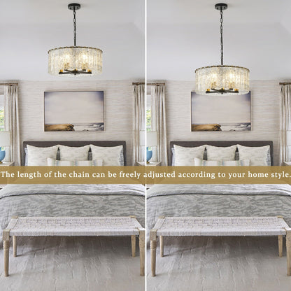 5-Light Modern Round Drum Chandelier, Classic Semi Flush Mount Chandelier, Kitchen Island Pendant Light for Dining Room