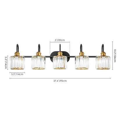 5-Light Glam Linear Dimmable Crystal Bathroom Vanity Lights with Cylinder Crystal Shade
