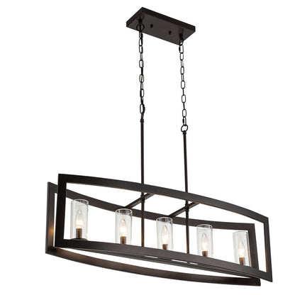 5-Light Mid-Century Modern Industrial Linear Kitchen Island Pendant Vintage Rectangle Glass Chandelier