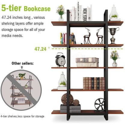 5-Tier Bookshelf, Vintage Industrial Style Bookcase