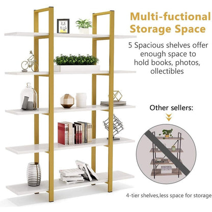 5-Tier Bookshelf, Vintage Industrial Style Bookcase