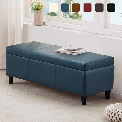 50.3 x 17.50 x 18 Upholstered Rectangular Storage Ottoman-Faux Leather