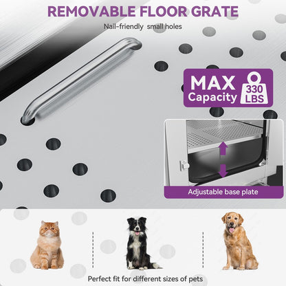 50'' W Stainless Steel Adjustable Pet Grooming Tub with Steps Ramp