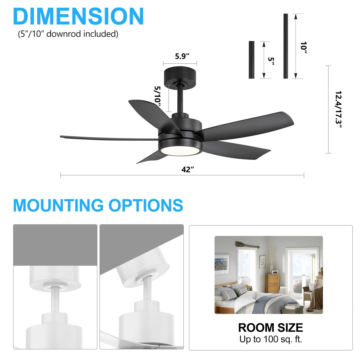Breezary 65/52/42 5-Blade LED Ceiling Fan with Light Kit and Remote